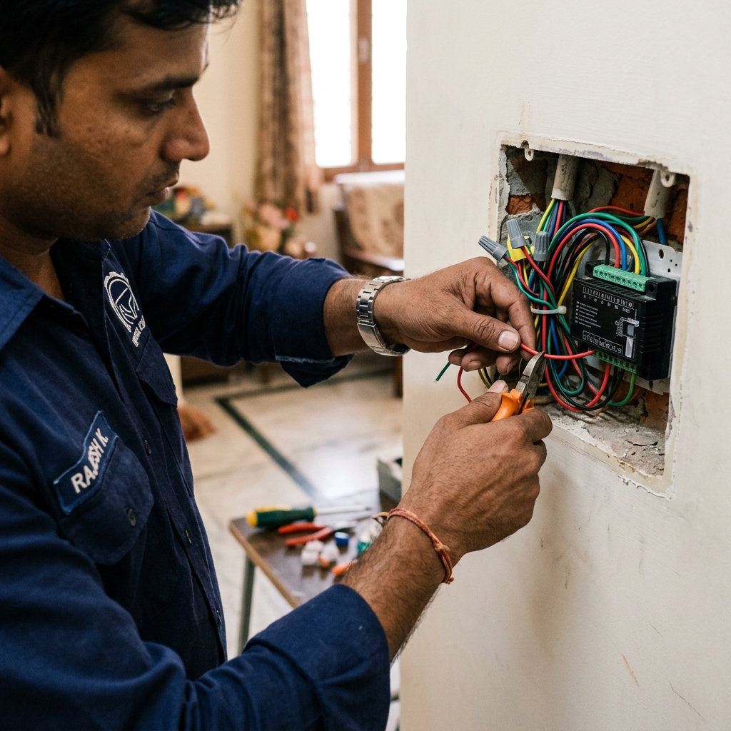 Technician installing a smart home device